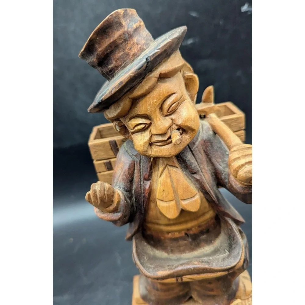 Vintage Hand Carved Wood Wooden Hobo In A Suit Pipe Holder